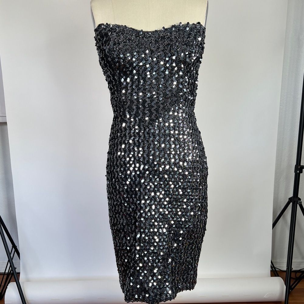 Vintage CLIMAX Y2K shiny silver sequin sexy mini 90s party dress 4